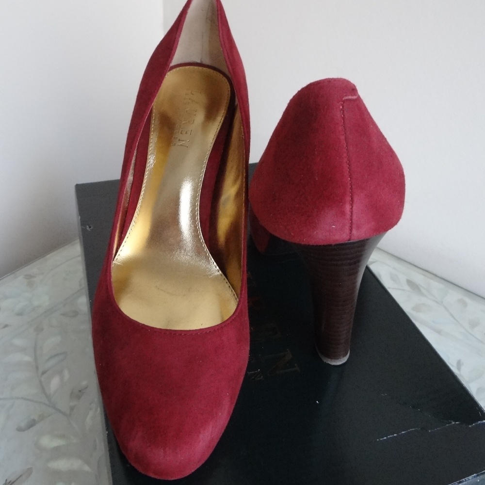 Ralph Lauren red suede leather pumps NEW 9.5 - Picture 2 of 5
